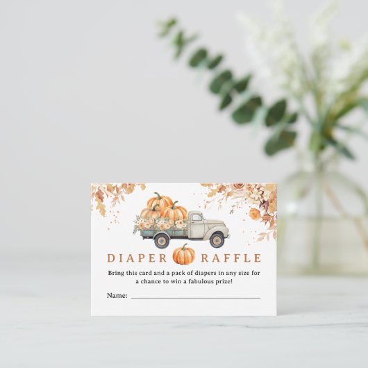 Pompoen Truck Baby shower Herfst Luier Raffle Informatiekaartje (Staand voorkant)