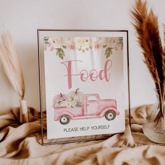 Pompoen Truck Baby shower Voedsel Teken Poster