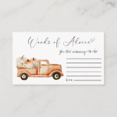 Pompoen  Truck Baby shower Woorden van advies Informatiekaartje (Voorkant)