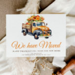 Pompoen Truck herfst Bewegende Aankondiging Briefkaart<br><div class="desc">Nieuwe Home Aankondigingskaart voor familie en vrienden met deze herfst Happy Thanksgiving Pompoen Truck Design.</div>