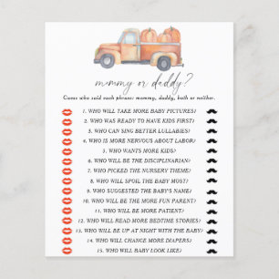 Pompoen truck - mama of papa baby shower spel