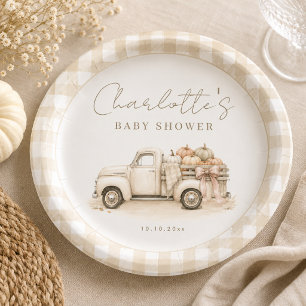 Pompoen Truck Rustic Gingham Herfst Baby Shower Papieren Bordje