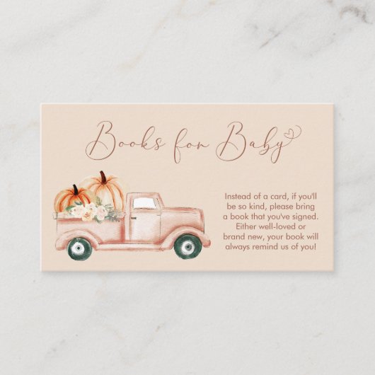 Pompoen Truck Terracotta boeken voor Baby shower Informatiekaartje (Voorkant)