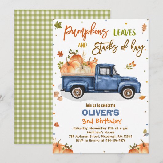 Pompoen Truck Verjaardagsfeest Herfst Pompoen Verj Kaart (Voorkant / Achterkant)