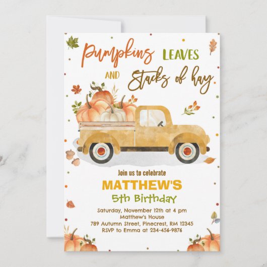 Pompoen Truck Verjaardagsfeestje Herfst Pompoen Ve Kaart (Voorkant)