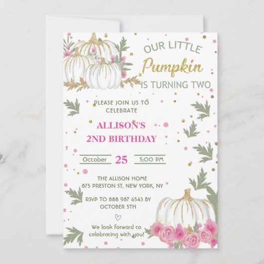 Pompoen Tweede Verjaardag Onze Kleine Pompoen Kaart (Voorkant)