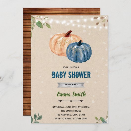 Pompoen tweeling jongens feest uitnodiging (Voorkant / Achterkant)