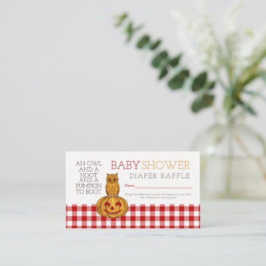 Pompoen Uil & Gingham Baby Luier Raffle Ticket Informatiekaartje (Staand voorkant)