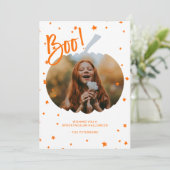 Pompoen uitgesneden boo Halloween wit sinaasappel Kaart (Staand voorkant)