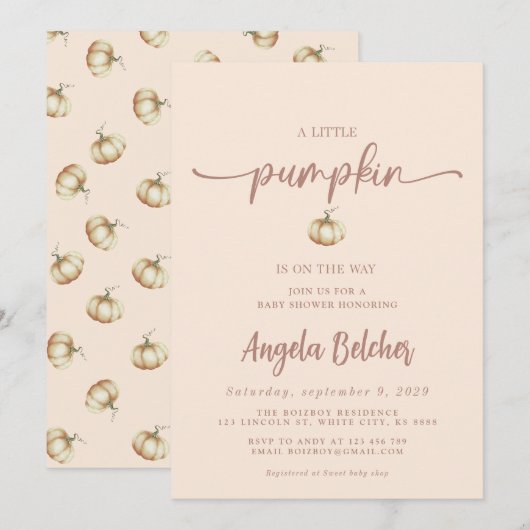 Pompoen uitnodigen - een beetje pompoen Baby showe Kaart (Voorkant / Achterkant)