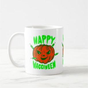 pompoen van een covid halloween vaccin koffiemok