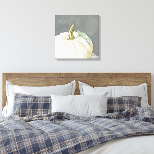 Pompoen van witte herfst canvas afdruk (Insitu (Slaapkamer))