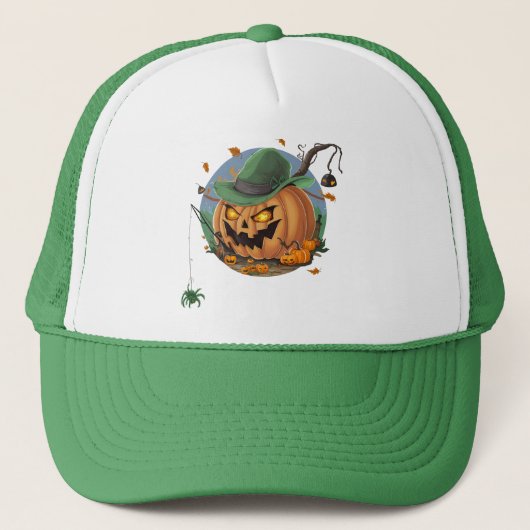 Pompoen vangt spin voor Halloween Trucker Pet (Voorkant)