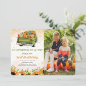 Pompoen verjaardag foto uitnodiging (Staand voorkant)