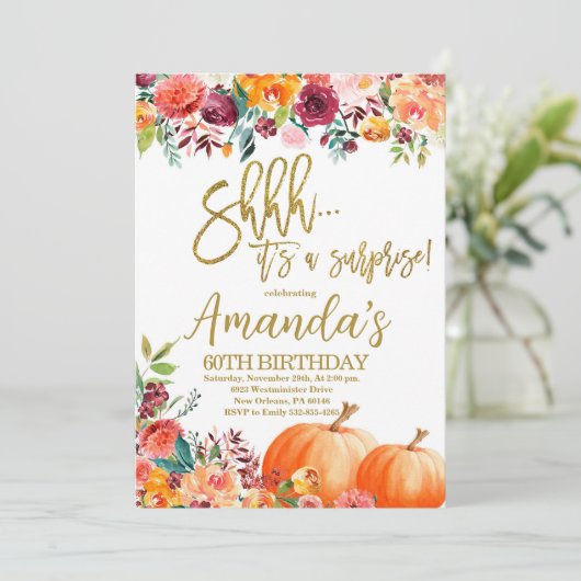 Pompoen Verjaardag, Shhh het is een verrassing her Kaart (Staand voorkant)