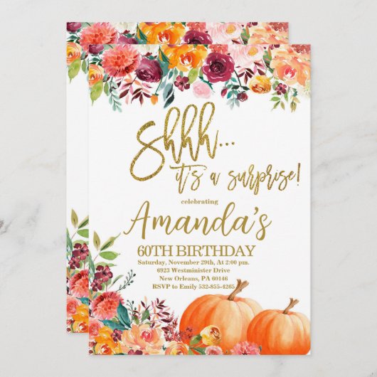 Pompoen Verjaardag, Shhh het is een verrassing her Kaart (Voorkant / Achterkant)