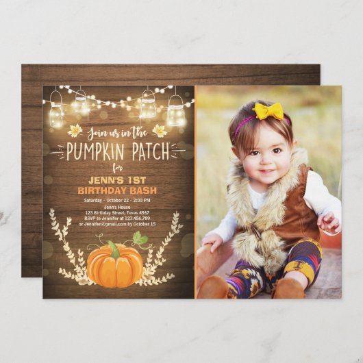 Pompoen Verjaardag uitnodiging patch Herfst herfst (Voorkant / Achterkant)