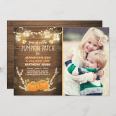 Pompoen Verjaardag uitnodiging patch Twins Herfst (Voorkant / Achterkant)