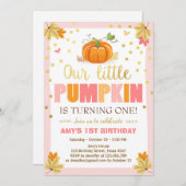 Pompoen Verjaardag uitnodiging Roze Eerste Verjaar (Voorkant / Achterkant)