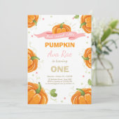 Pompoen Verjaardag uitnodiging Roze Eerste Verjaar (Staand voorkant)