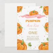 Pompoen Verjaardag uitnodiging Roze Eerste Verjaar (Voorkant / Achterkant)