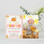 Pompoen Verjaardag uitnodiging Roze Eerste Verjaar (Staand voorkant)