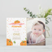 Pompoen Verjaardag uitnodiging Roze Eerste Verjaar (Staand voorkant)