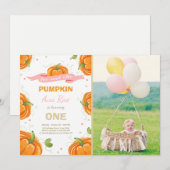 Pompoen Verjaardag uitnodiging Roze Eerste Verjaar (Voorkant / Achterkant)