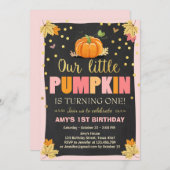 Pompoen Verjaardag uitnodiging Roze Eerste Verjaar (Voorkant / Achterkant)