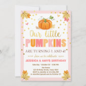 Pompoen Verjaardag uitnodiging Roze Twin Joint Dua (Voorkant)