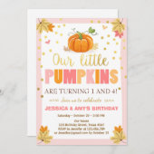 Pompoen Verjaardag uitnodiging Roze Twin Joint Dua (Voorkant / Achterkant)