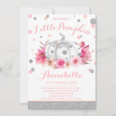 Pompoen Verjaardag Uitnodiging Roze Zilveren Pompo (Voorkant)