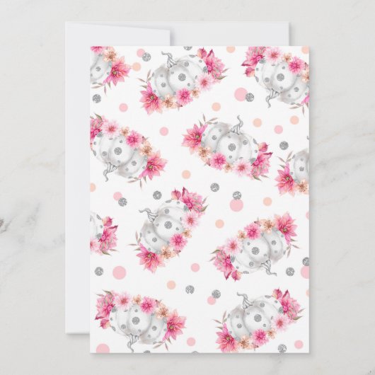 Pompoen Verjaardag Uitnodiging Roze Zilveren Pompo (Achterkant)