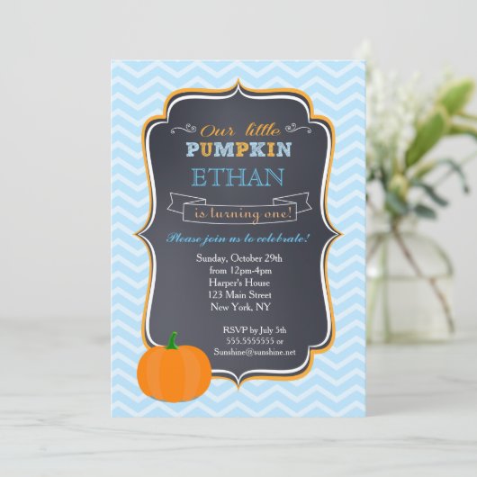 Pompoen Verjaardag Uitnodigingen voor Jongen (Staand voorkant)