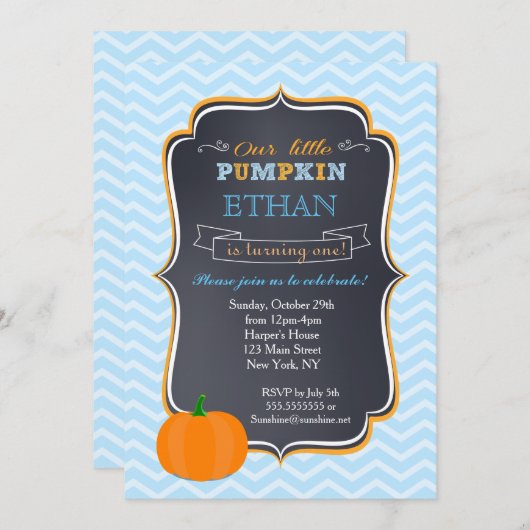 Pompoen Verjaardag Uitnodigingen voor Jongen (Voorkant / Achterkant)