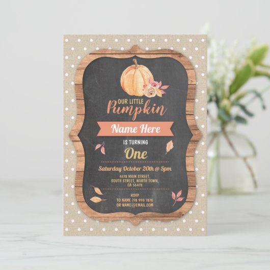 Pompoen verjaardagsfeest Herfst Herfstblad Uitnodi Kaart (Staand voorkant)
