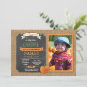 Pompoen verjaardagsfeest Oogst Foto Herfst Uitnodi Kaart (Staand voorkant)