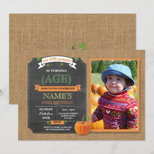 Pompoen verjaardagsfeest Oogst Foto Herfst Uitnodi Kaart (Voorkant / Achterkant)