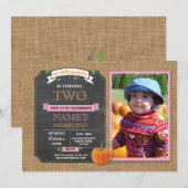 Pompoen verjaardagsfeest Oogst Foto Roze Uitnodige Kaart (Voorkant / Achterkant)