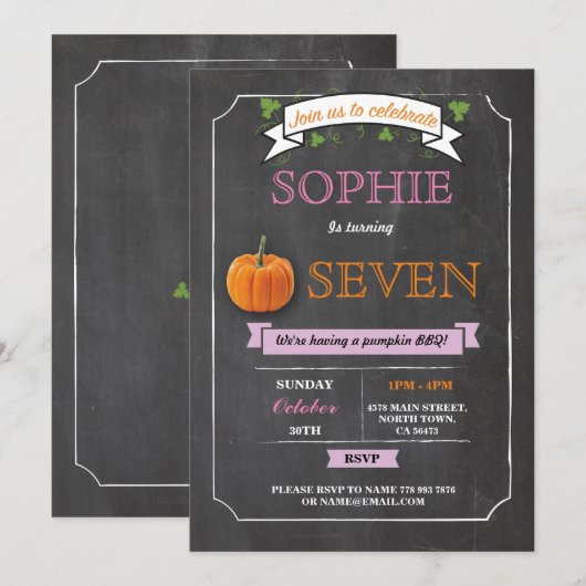 Pompoen verjaardagsfeestje krijt roze elke leeftij kaart (Voorkant / Achterkant)