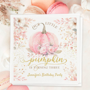 Pompoen Verjaardagsmeisje Roze Goud Bloem Herfst Servet