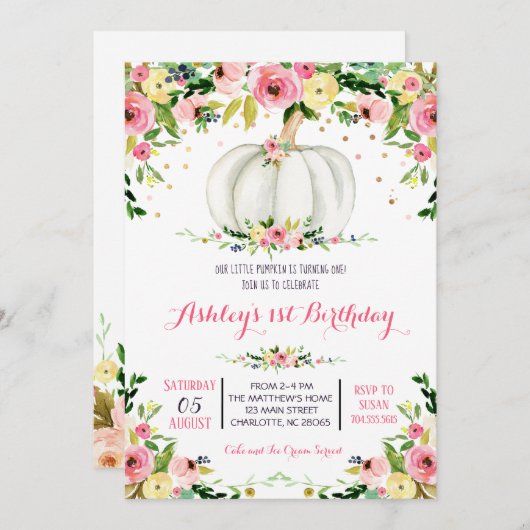 Pompoen verjaardagsuitnodiging, herfst verjaardags kaart (Voorkant / Achterkant)