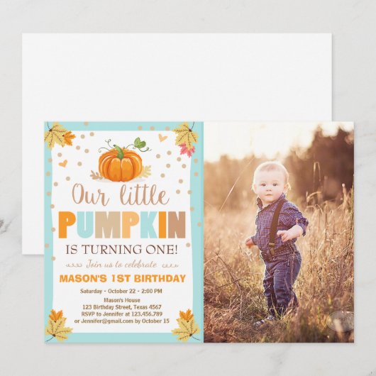 Pompoen Verjaardagsuitnodiging Jongen Verjaardag H Kaart (Voorkant / Achterkant)