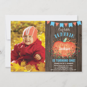 Pompoen verjaardagsuitnodiging Rustic Boy Blauw Kaart