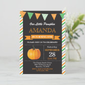 Pompoen verjaardagsuitnodiging Sinaasappel en groe Kaart (Staand voorkant)