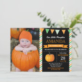 Pompoen verjaardagsuitnodiging Sinaasappel en groe Kaart (Staand voorkant)