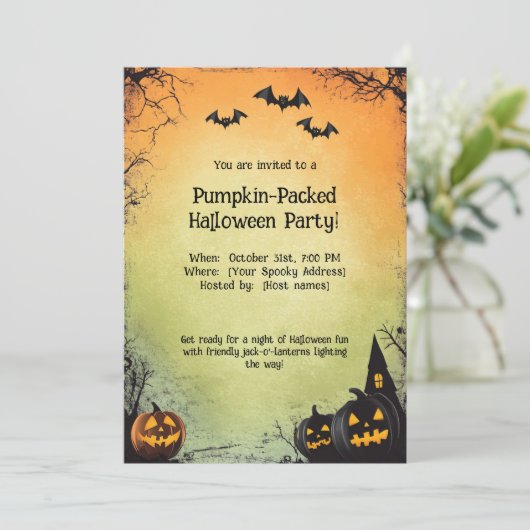 🎃Pompoen-verpakt Halloween Party Kaart (Staand voorkant)