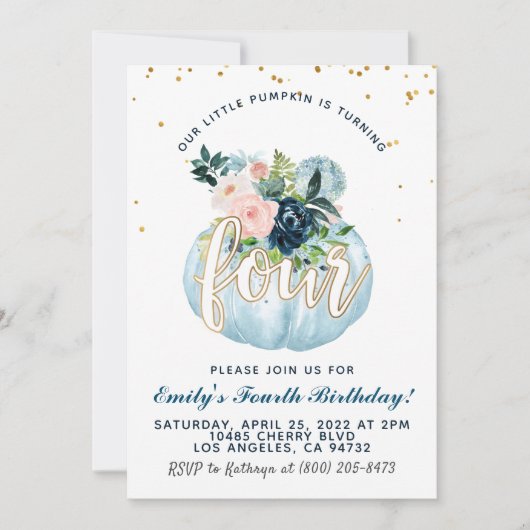 pompoen vierde verjaardag uitnodiging (Voorkant)