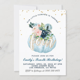 pompoen vierde verjaardag uitnodiging