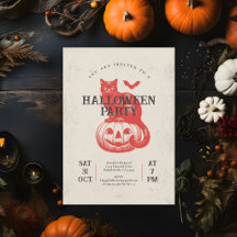 Pompoen Vleermuis en Kat Oranje Vintage Halloween 